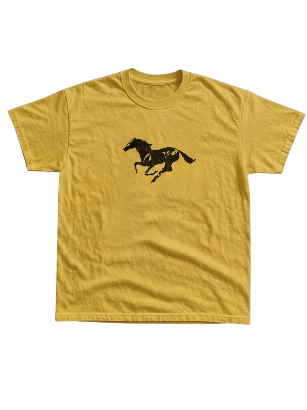 Mustard Yellow Horse Graphic Tee - Men's Casual Shirt